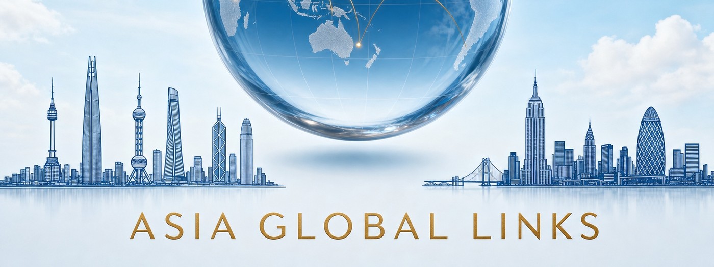 An illuminated glass globe on a boardroom table with glowing gold lines connecting Asia, the United States, and Europe, representing coordinated cross-border strategy